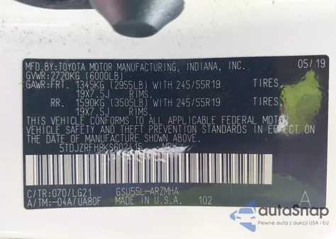 2019 Toyota Highlander Se from USA, damaged, VIN 5TDJZRFH8KS602415